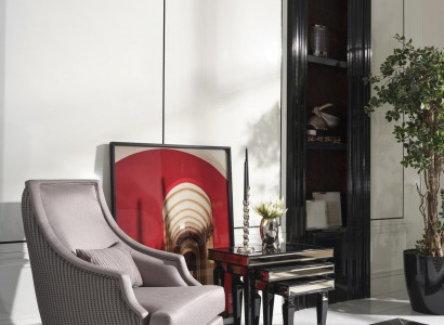 Complete Living Room Armchair Side Table Set 4 Pieces Wingback Chair Gray